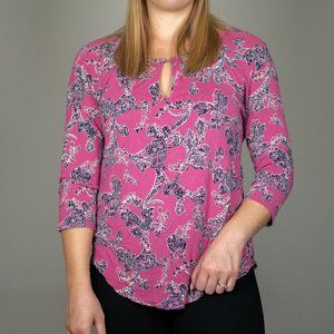 Lucky Brand Paisley Patterned Quarter Length Sleeve Blouse